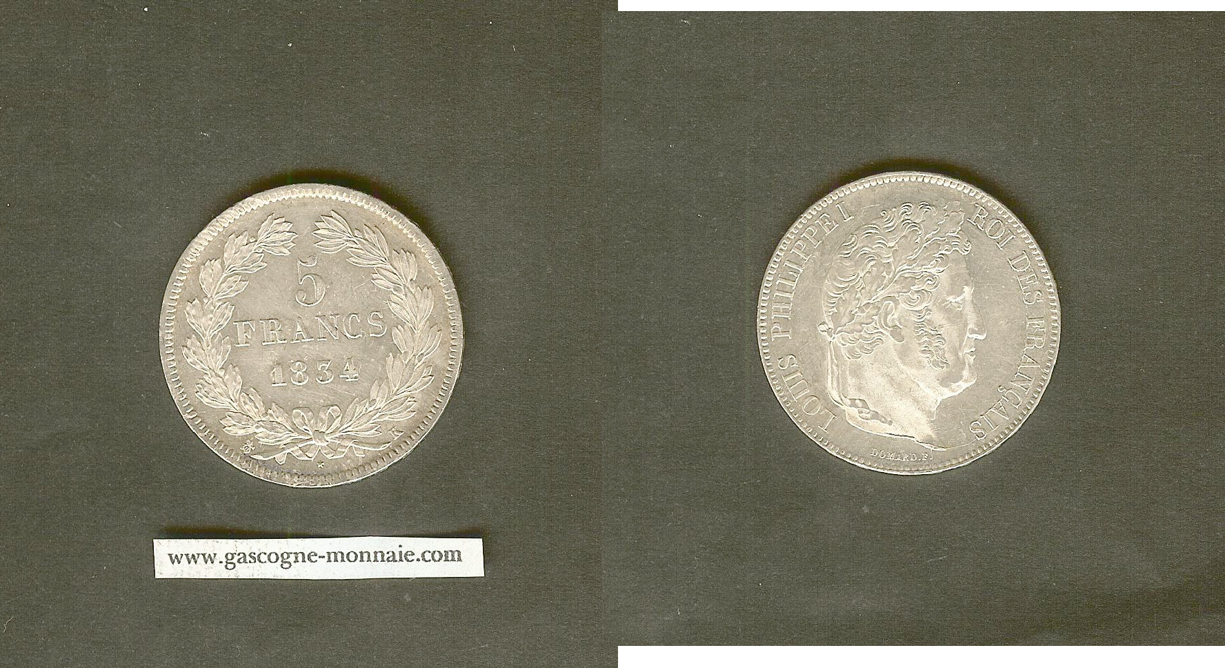 5 francs Louis Philippe I 1834K AU+/Unc